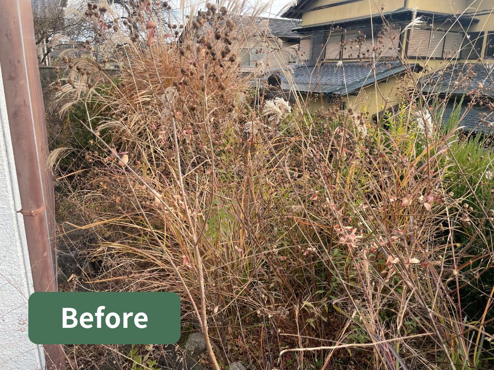 奈良県三郷町にある空き家の庭の手入れの作業前の写真