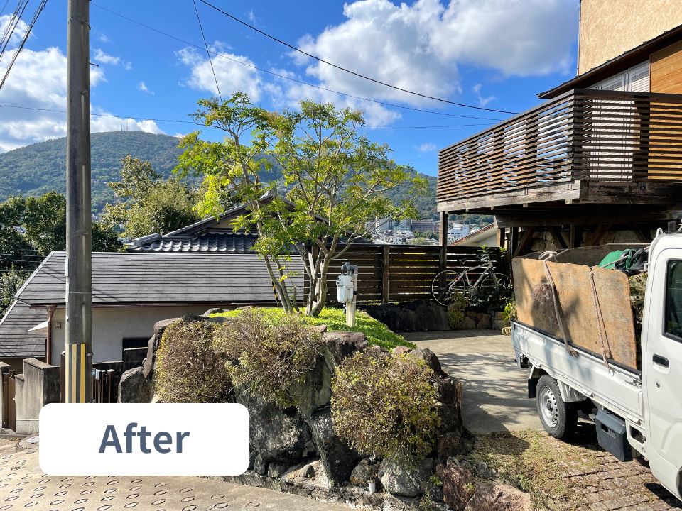 生駒市の個人宅のシマトネリコ、サツキ剪定作業後の写真
